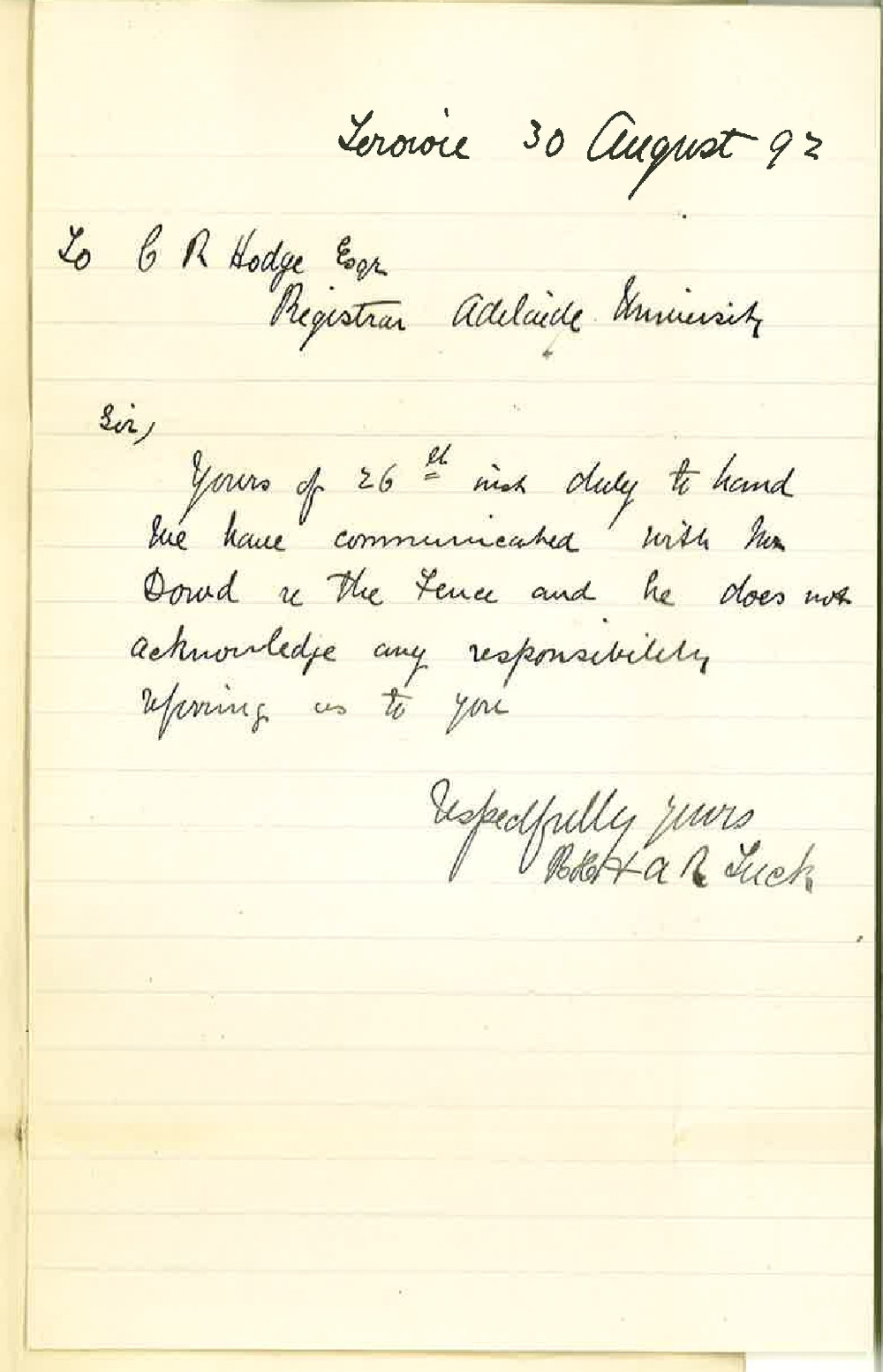 B H and A R Tuck - Terowie - Fencing Land at Terowie