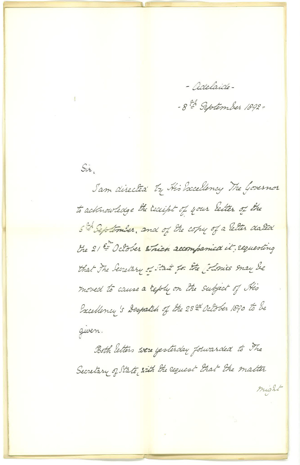 A E Henniker-Major - Private Secretary - His Excellency the Governor - Letters Forwarded to the Secretary of State
