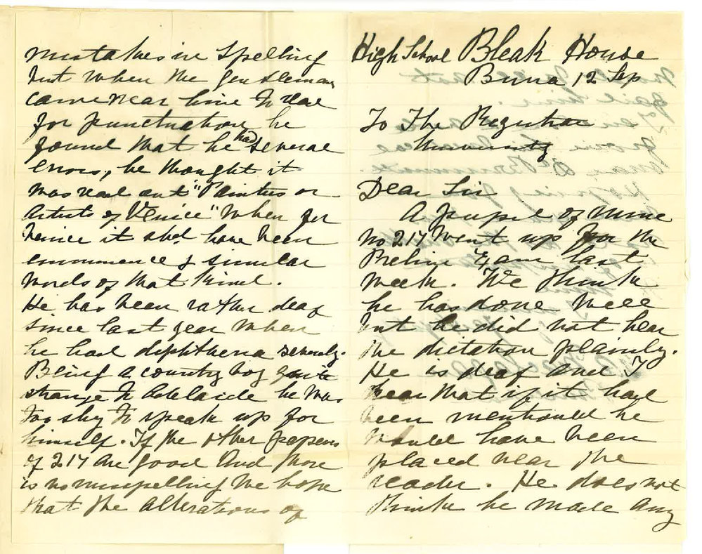 Mrs F Maclagan - Principal High School Burra - A G R Maclagan has Defect in Hearing Preliminary Exam