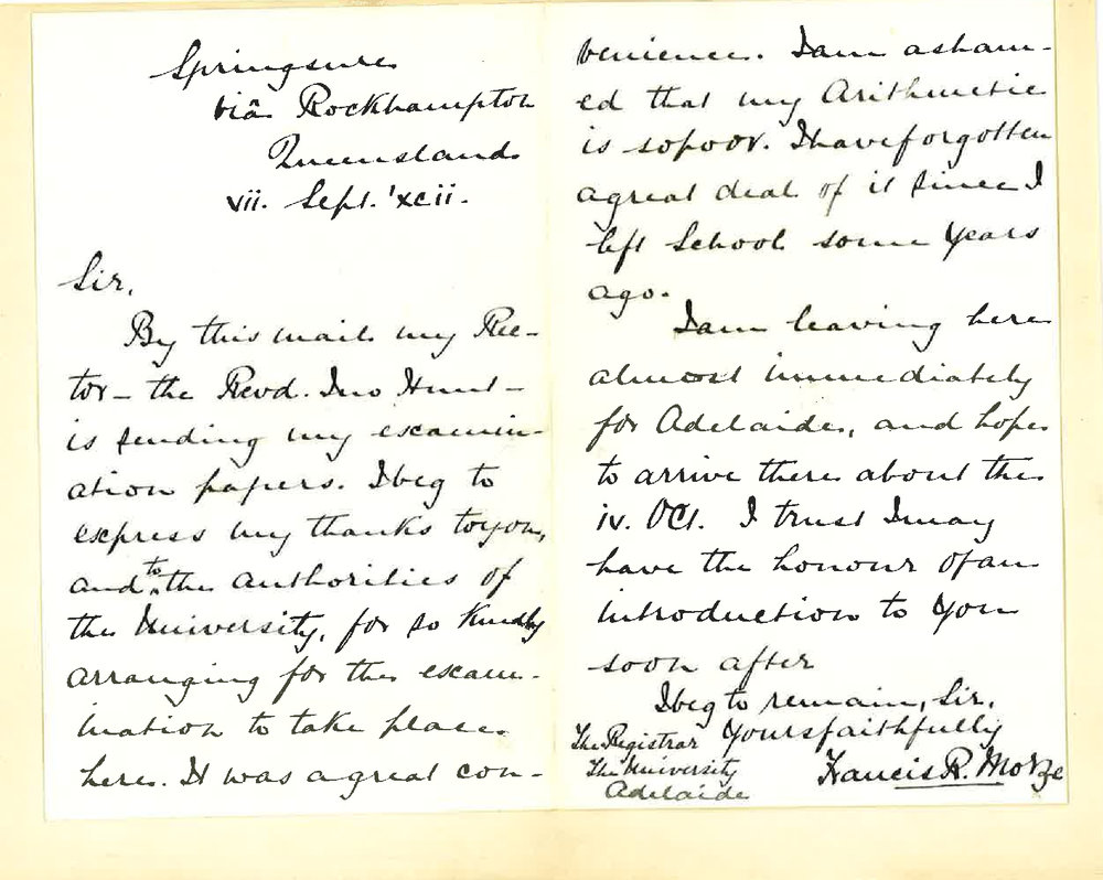 Francis R Morze - Rockhampton Queensland - Thanks for Holding Preliminary Examination at Rockhampton