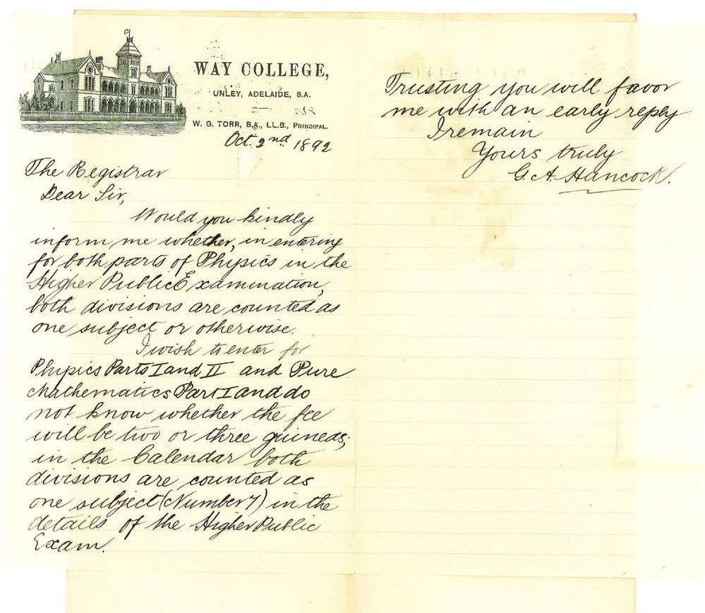 G A Hancock - Way College - Unley - Information Higher Public Examination