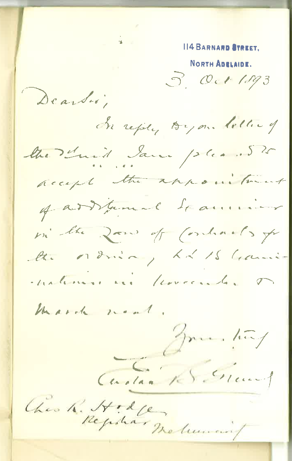 E B Grundy - North Adelaide - Will Act as Additional Examiner