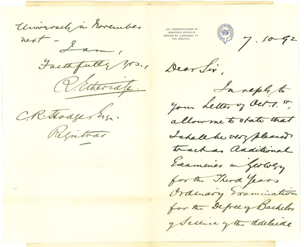 Robert Etheridge - Australian Museum Sydney - Will Act as Additional Examiner in Geology