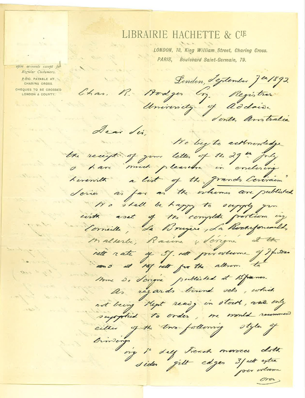 Librairie Hachette and Cie - Charing Cross London - Library Catalogue