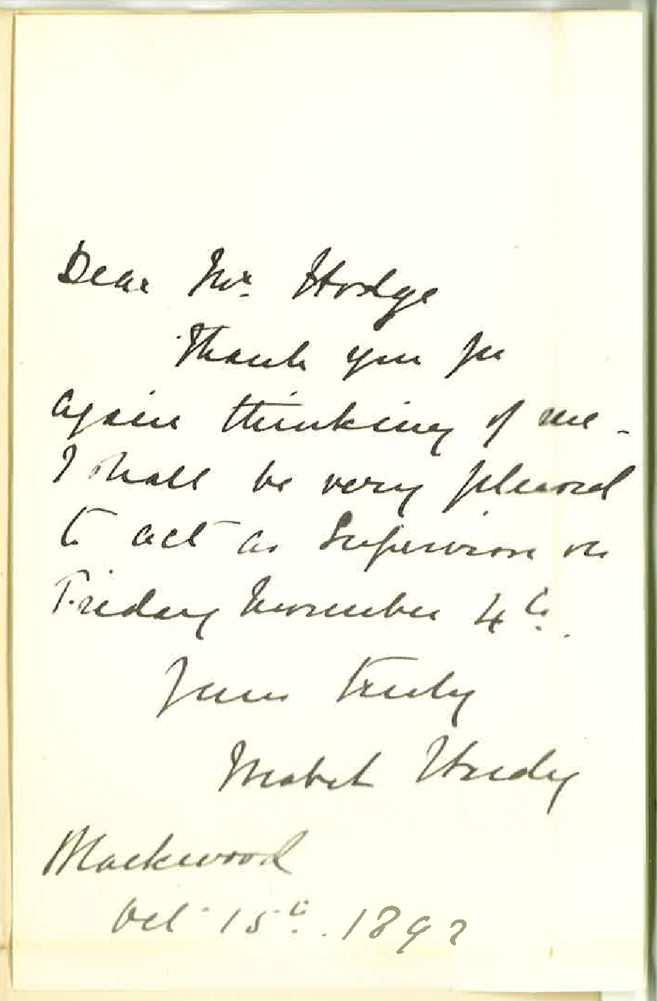 Miss M Hardy - Blackwood - Will Act as Supervisor