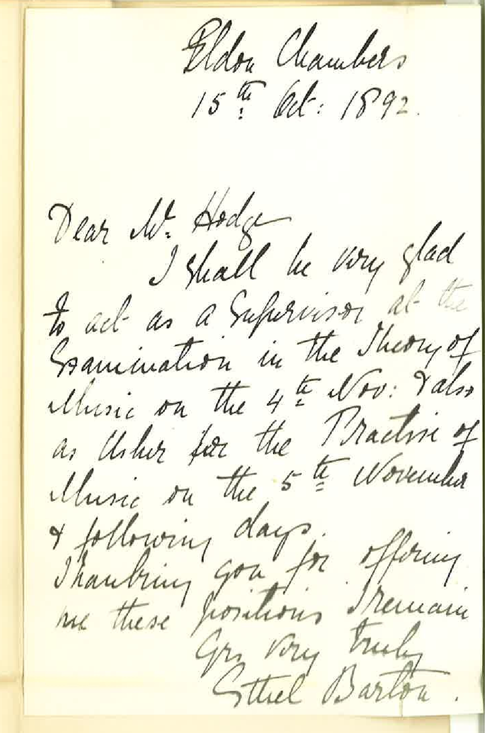 Mrs Ethel Barton - King William Street Adelaide - Will Act as Supervisor