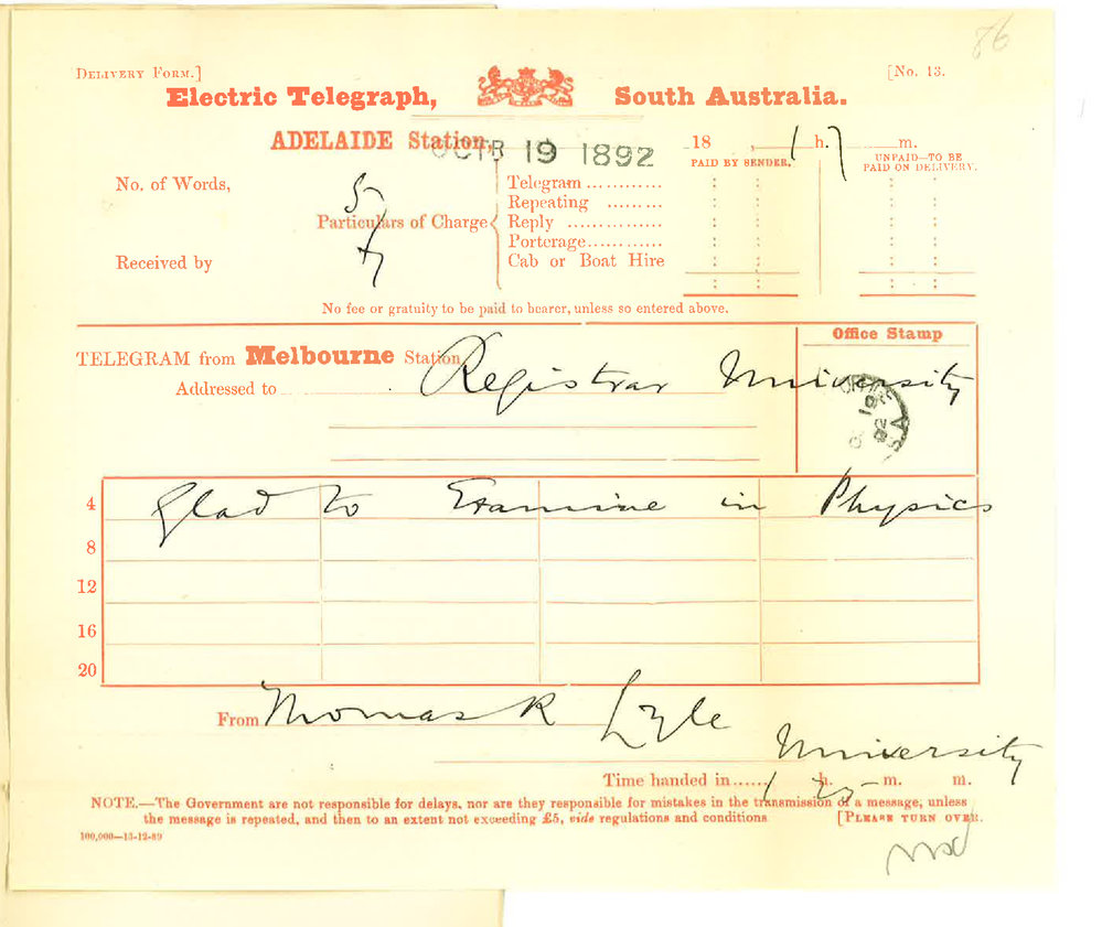 Professor Thomas R Lyle - University of Melbourne - Will Act as Additional Examiner in Physics