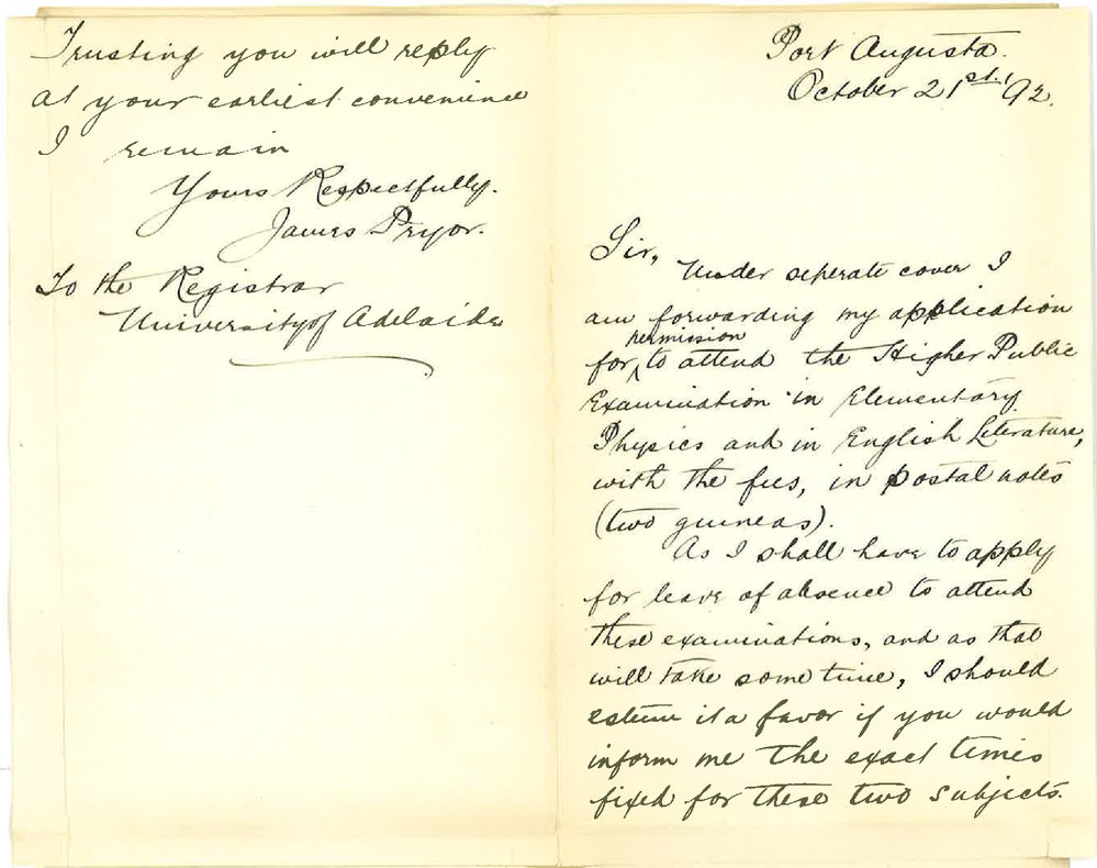 James Pryor - Port Augusta - Time Higher Public Examination Begins etc