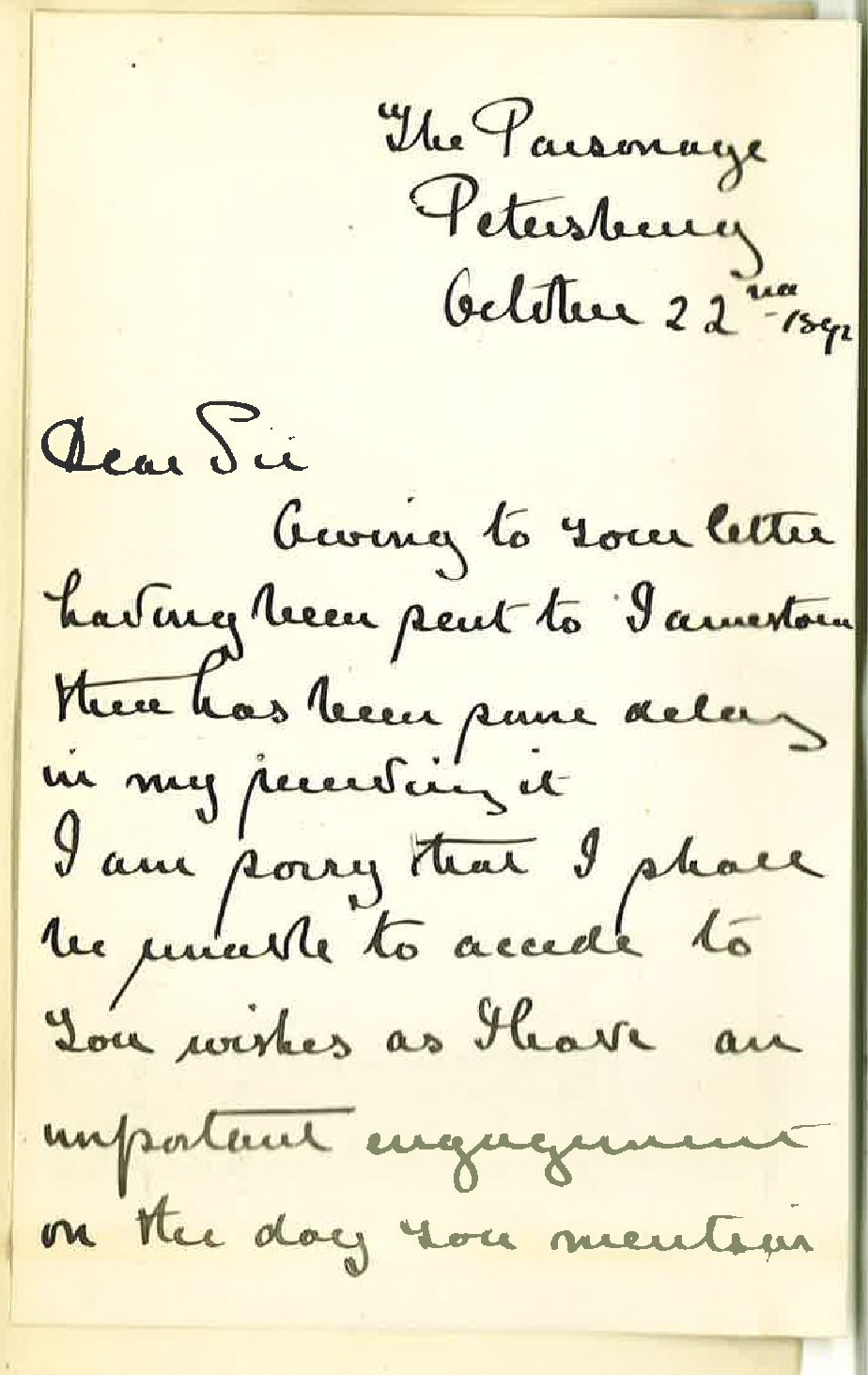 Reverend Keen W Pitt - Petersburg - Cannot Act as Supervisor