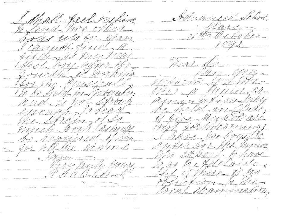 R H A Braddock - Advanced School Clare - Requests that a Junior Public Examination be Held at Clare