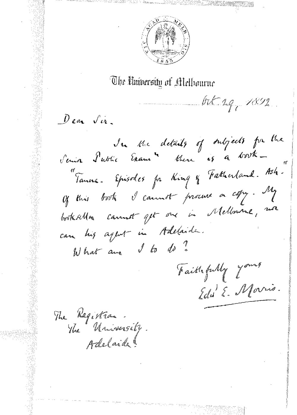 Professor Edward E Morris - The University of Melbourne - Cannot Procure Textbook