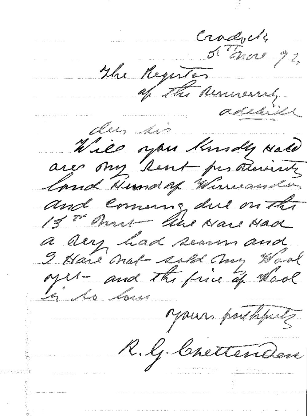 Robert George Crettenden - Cradock - Requests Time for Payment of Rent