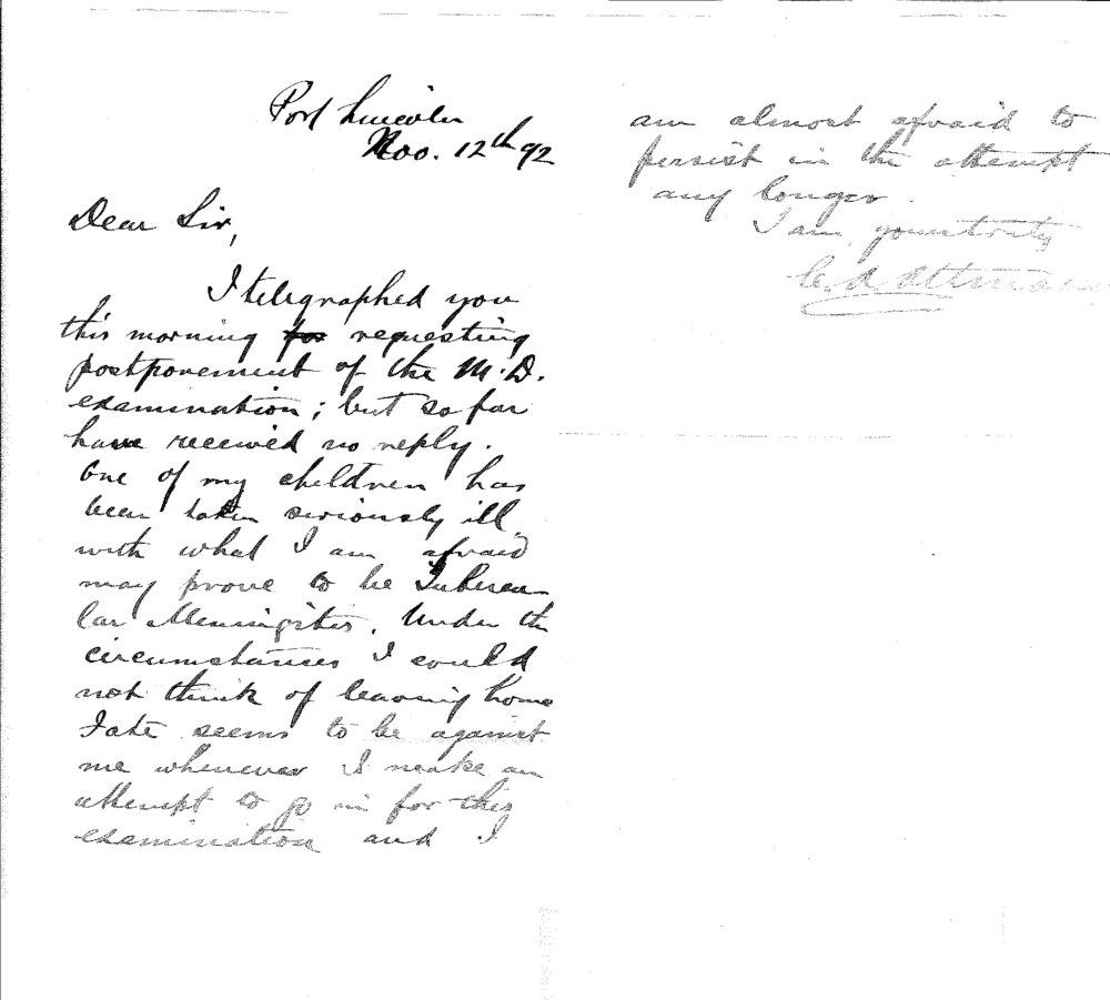 Charles August Altmann - Port Lincoln - Regarding Postponement of MD Examination