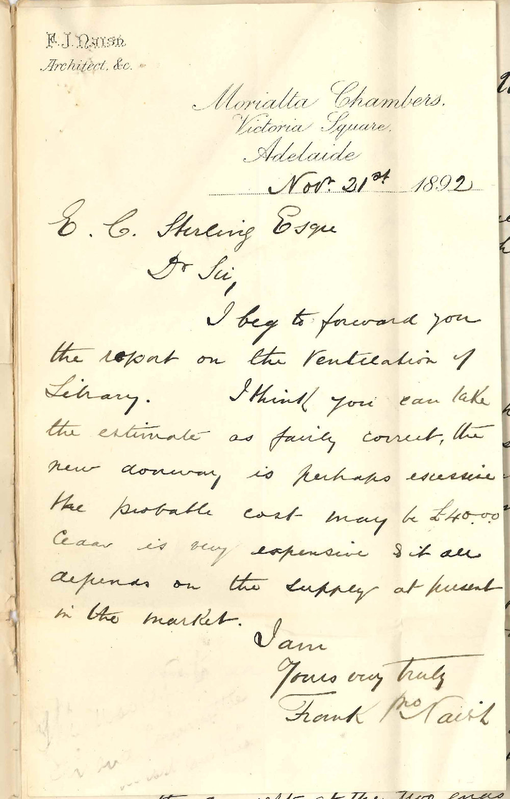 Frank J Naish - Morialta Chambers - Victoria Square Adelaide - Ventilation of the Library