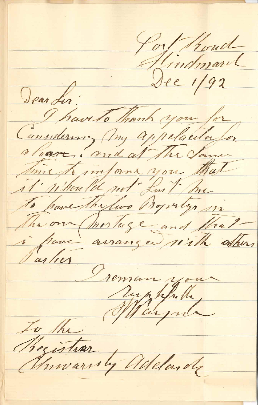 P J Payne - Port Road Hindmarsh - Application for Loan Withdrawn