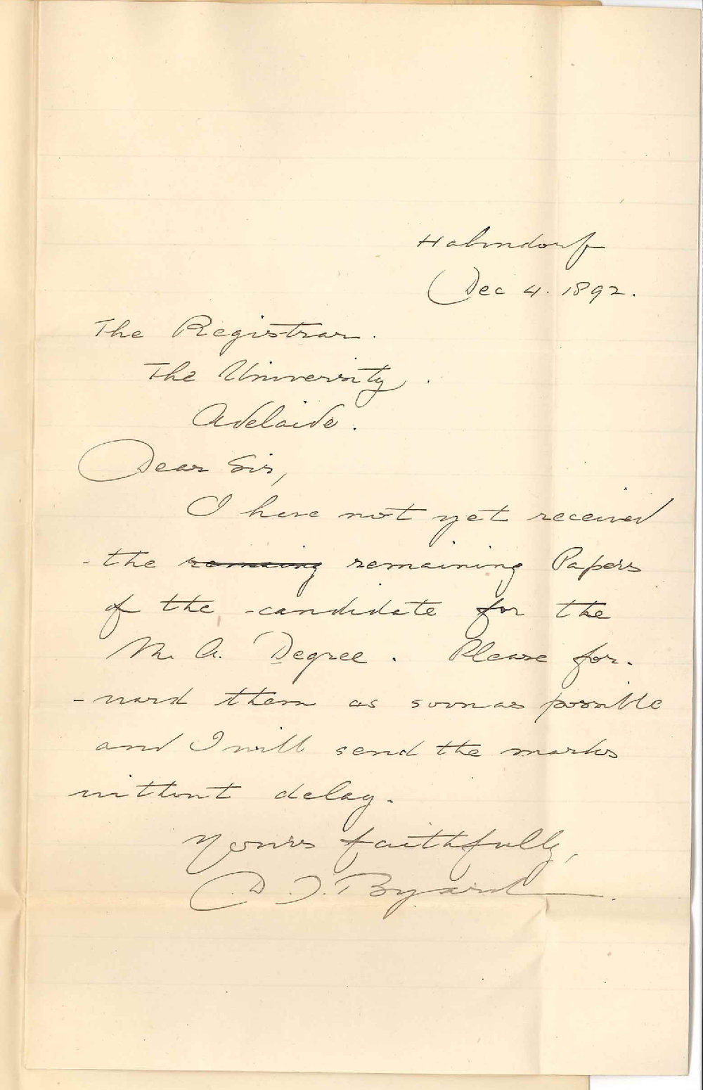 Douglas John Byard - Hahndorf - Examination Papers MA Degree