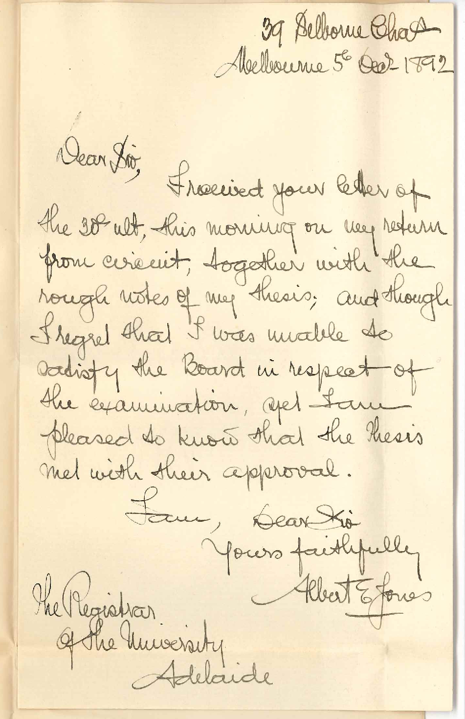 Albert E Jones - Melbourne - Regarding LLD Degree