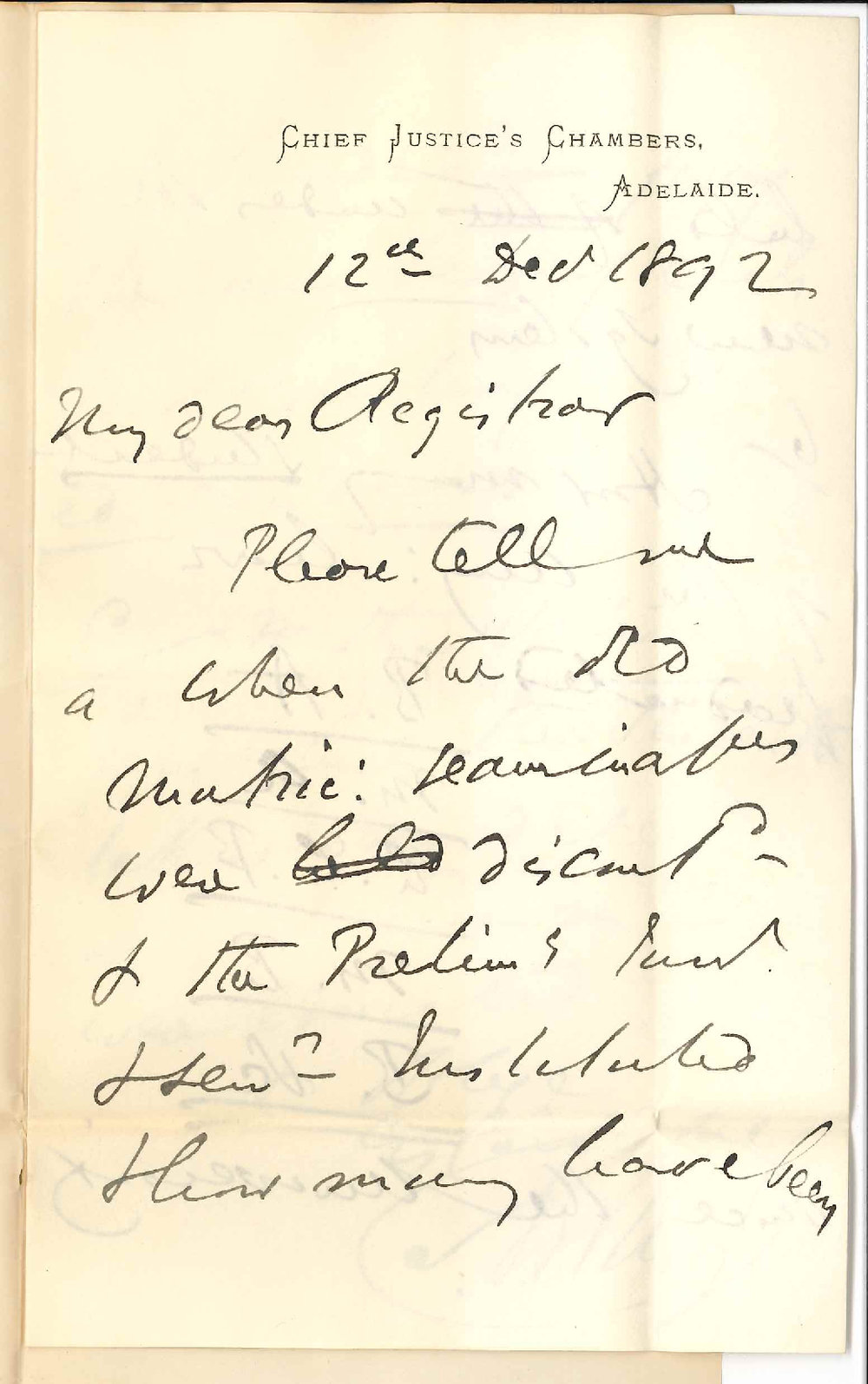 Chief Justice's Chambers - Chancellor University of Adelaide - Information Examinations