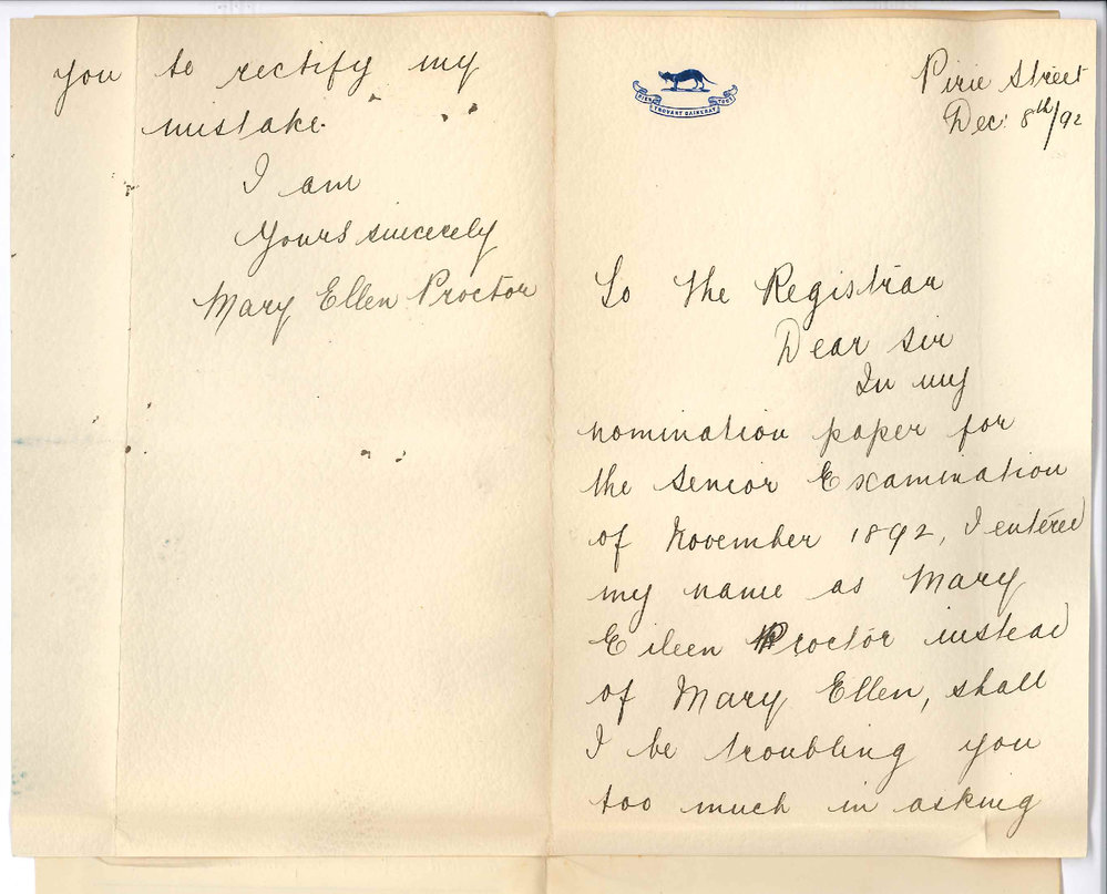 Miss Mary Ellen Proctor - Pirie Street Adelaide - Alteration of Name