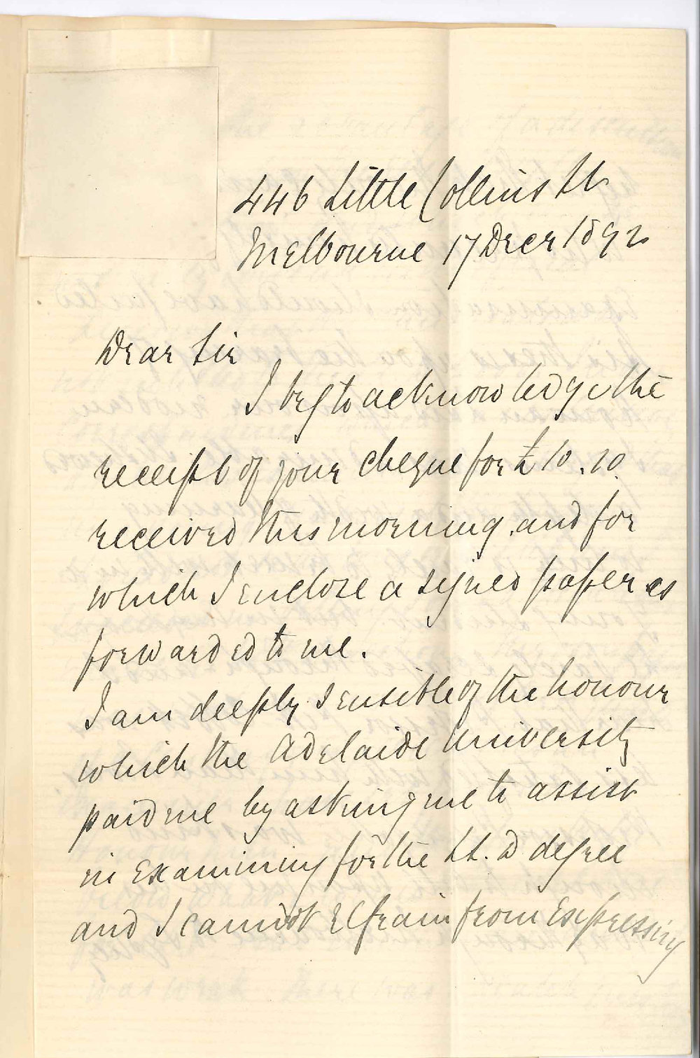 Stanley Dobson - Little Collins Street Melbourne - Receipt of Cheque