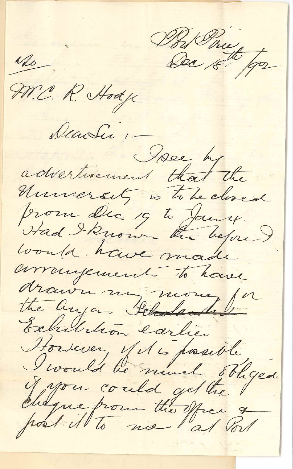 James Watson Brown - Port Pirie - Requests Angas Exhibition Money