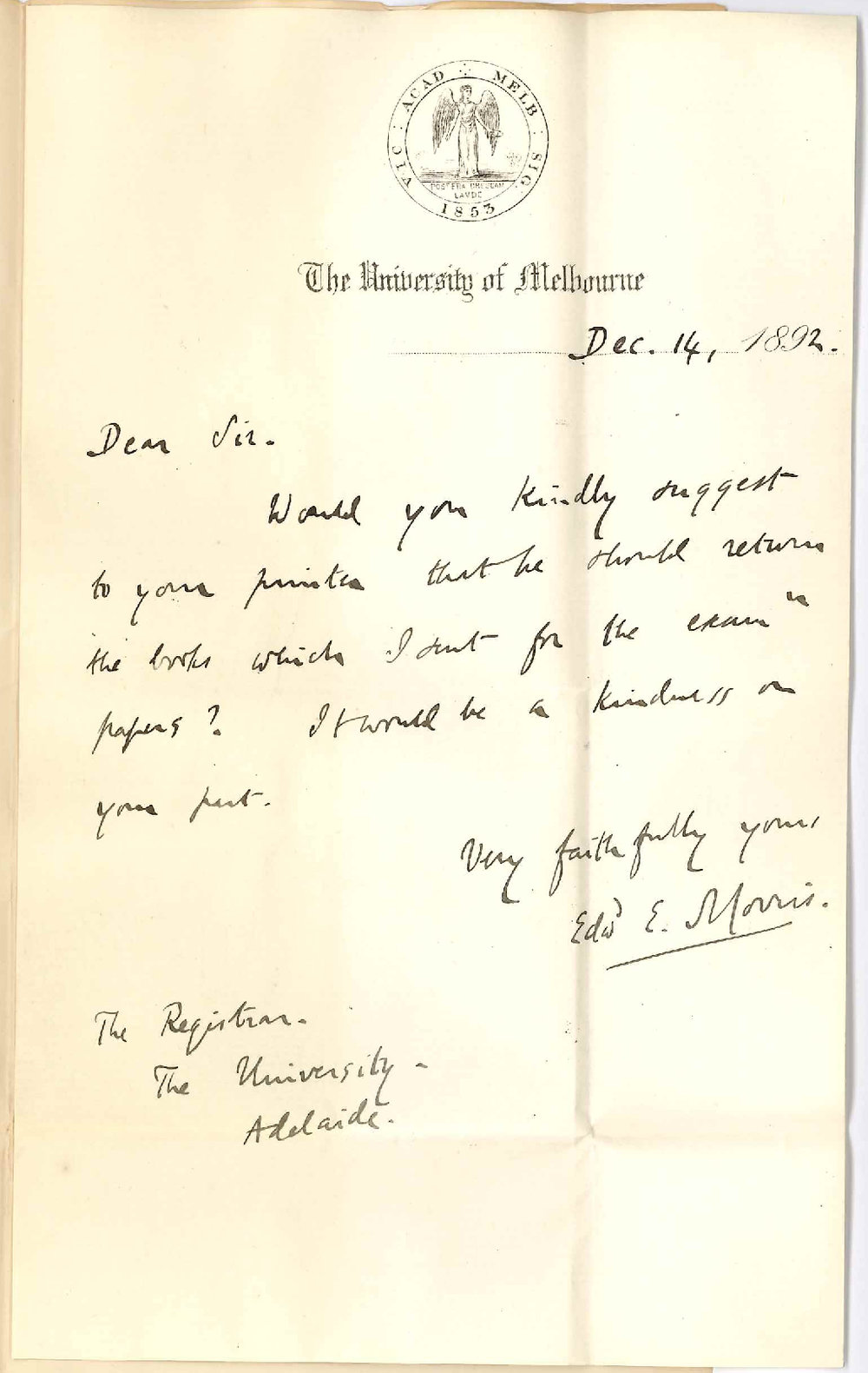 Professor Edward E Morris - The University of Melbourne - Victoria - Requests Textbooks