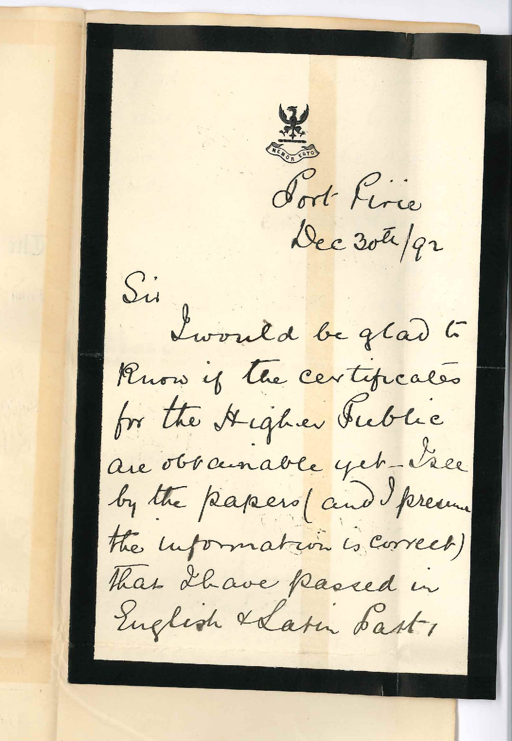 Kenneth Mansfield Greer - Port Pirie - Requests Higher Public Certificate