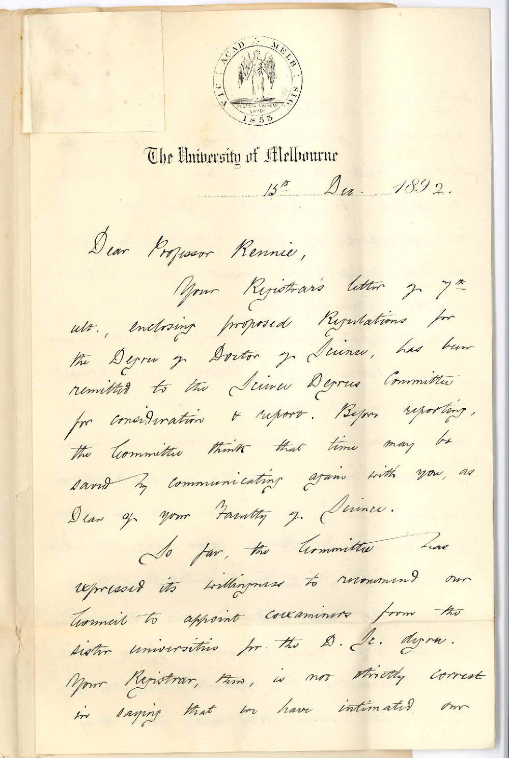 Professor Henry Laurie - The University of Melbourne - Regarding DSc Degree