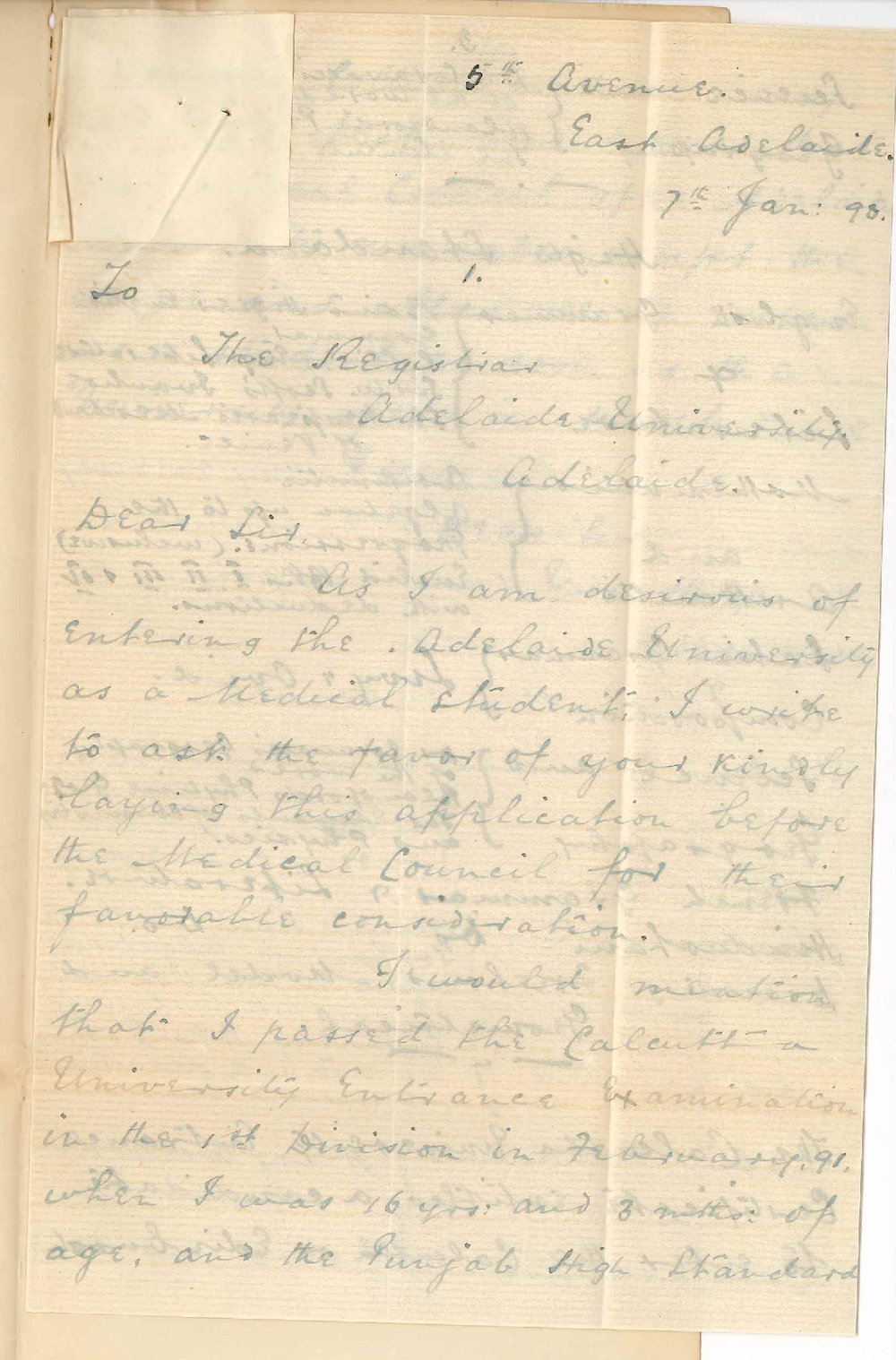 H Bradford - East Adelaide - Wishes to Enter as a Medical Student