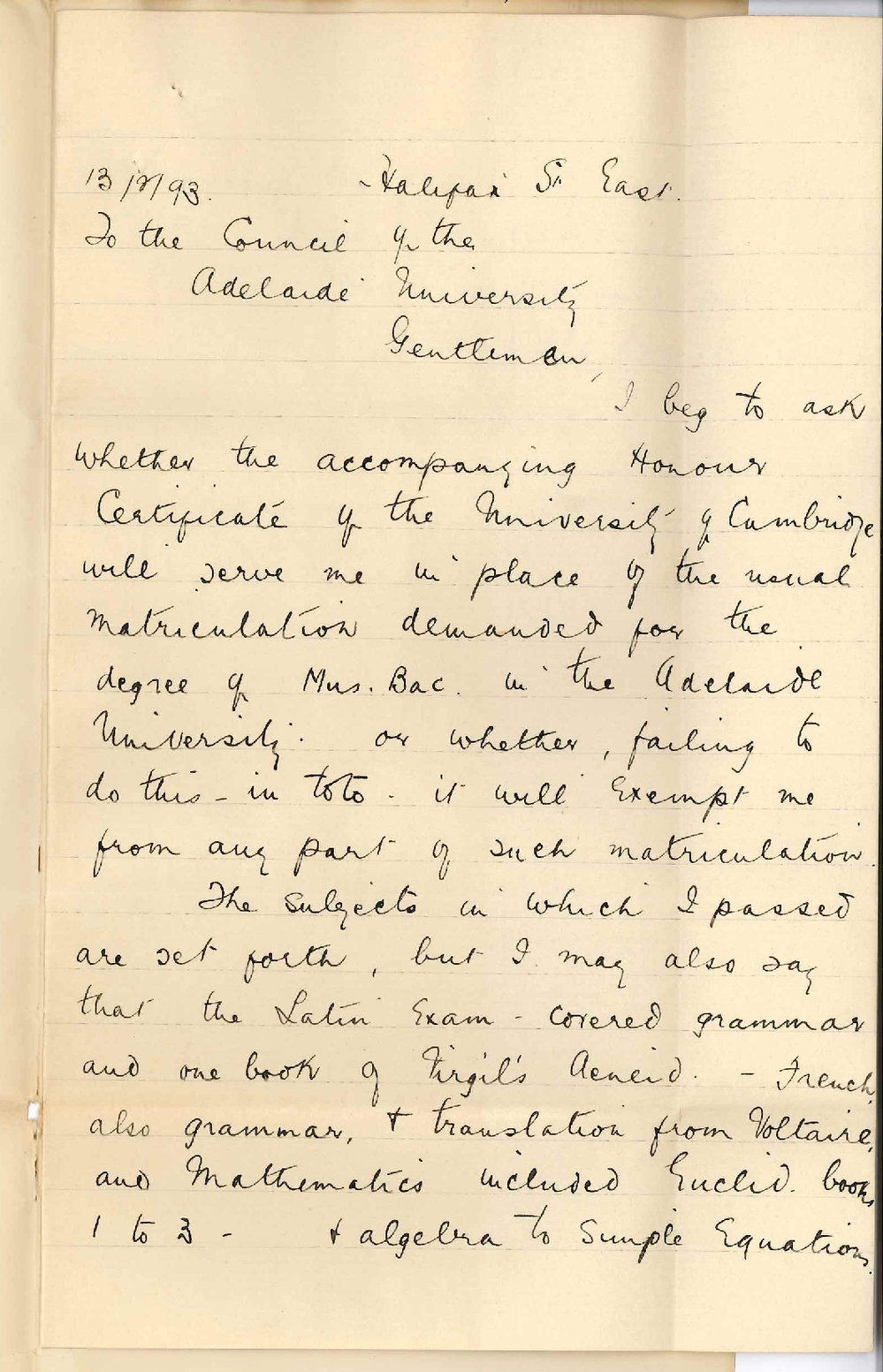 E Harold Davies - Halifax Street East Adelaide - Admittance Ad Eundem Statum to Music Bachelor Course