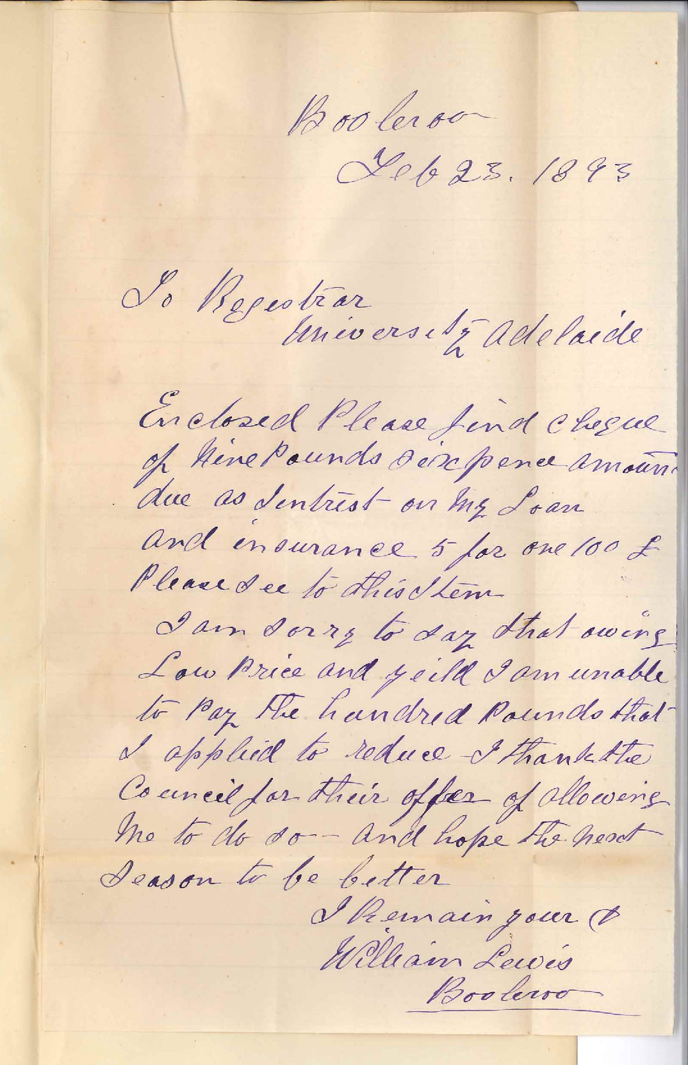 William Lewis - Booleroo - Payment of Interest etc