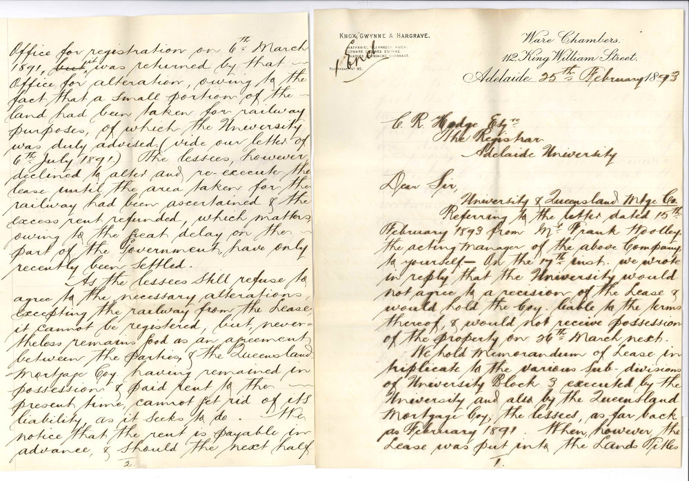 Knox Gwynne and Hargrave - King William Street Adelaide - Regarding Notice Given by Queensland Investment Company to University