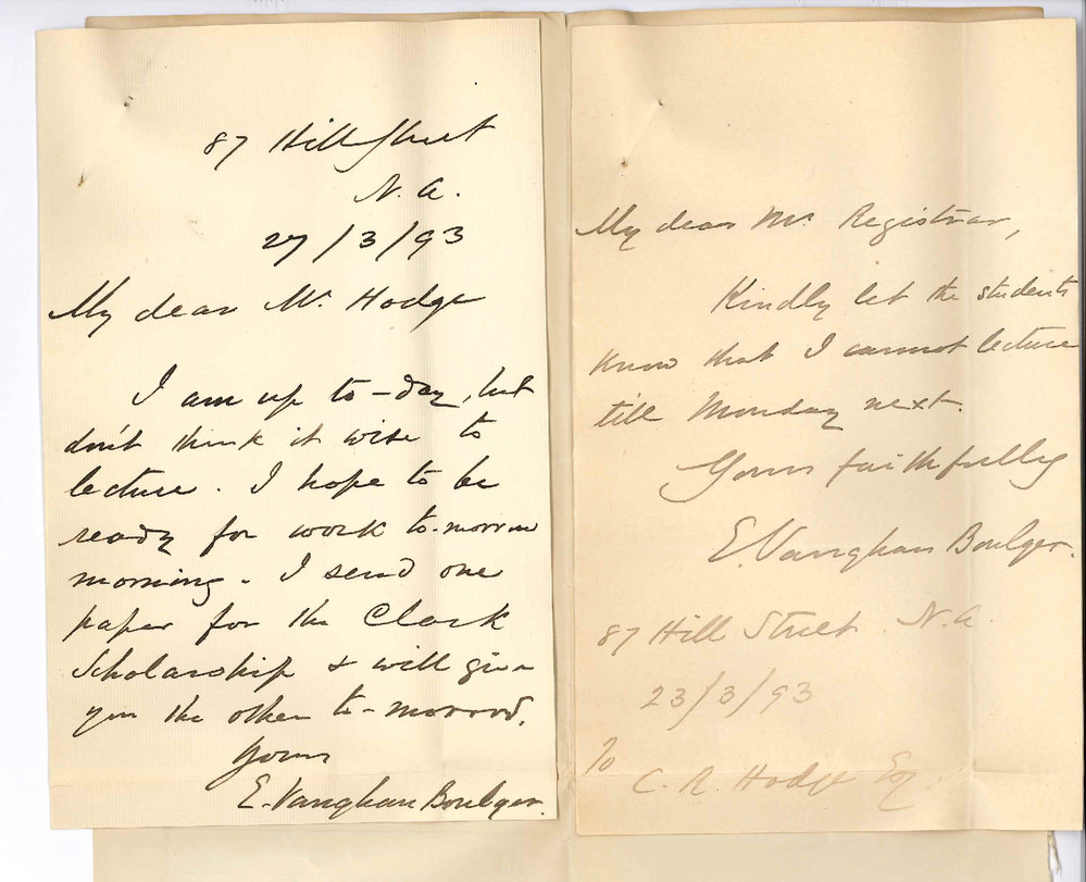 Professor Edward Vaughan Boulger - North Adelaide - Cannot Lecture for Two or Three Days Owing to Illness