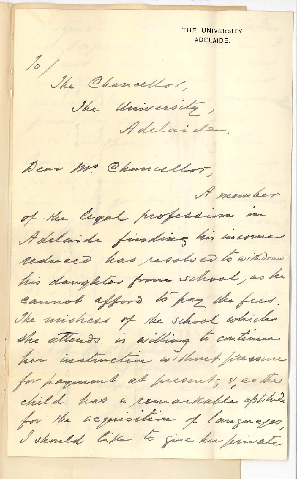Professor Edward Vaughan Boulger - The University - Permission to Give Private Instruction to Daughter of Member of Legal Profession