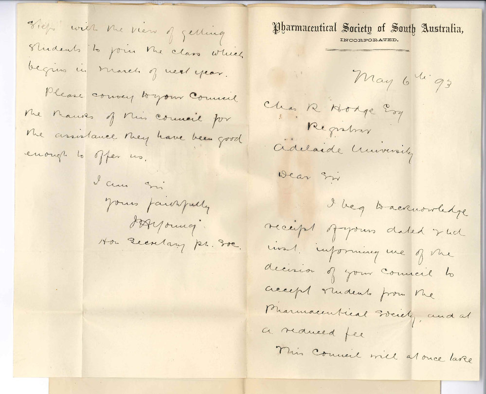 J H Young - Honorary Secretary - Pharmaceutical Society of south Australia - Adelaide - Council of Society will Take Steps to Get Students to Join Chemistry Class in 1894