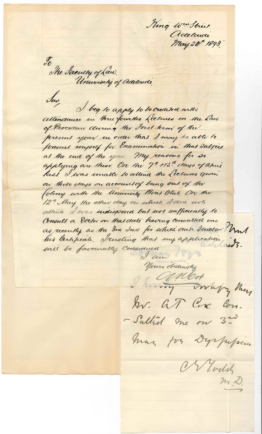 Arthur Percival Cox - King William Street Adelaide - Credit for Attendance of Lectures Law of Procedure