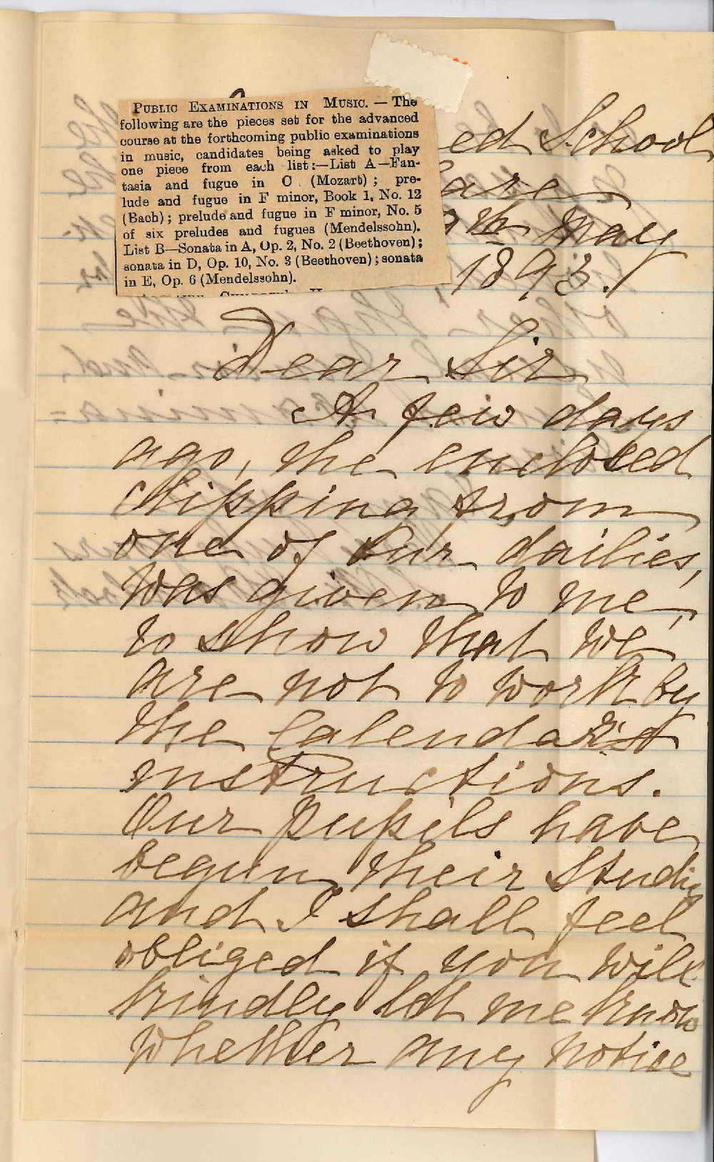 Mrs S R Braddock - Advanced School Clare - Regarding Paragraph in Paper about Music Examinations