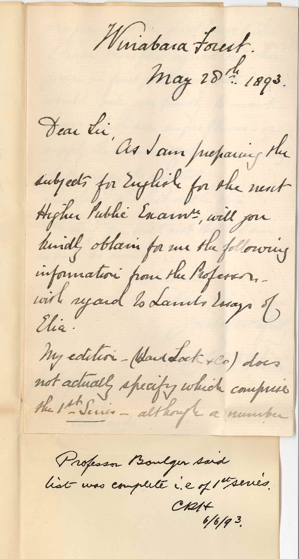 Thomas S Oborn - Schoolmaster - Wirrabara Forest - Information English Literature for Higher Public Exam