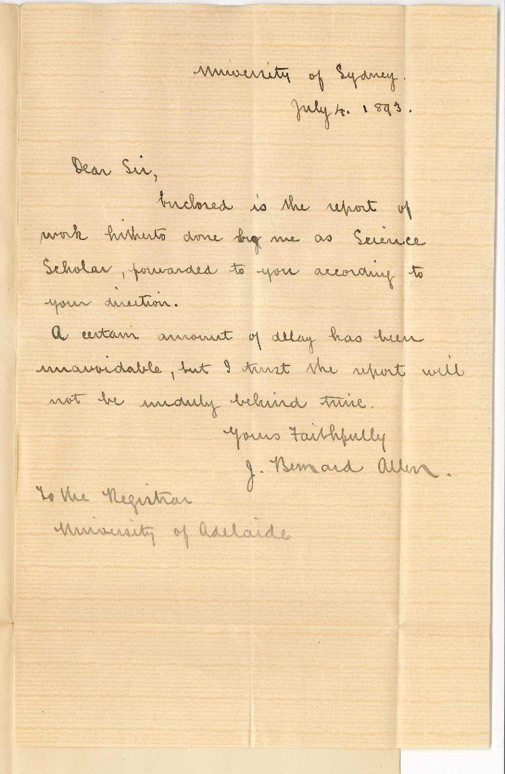 J Bernard Allen - University of Sydney - Forwarding Reports for Commissioners of Science Exhibition