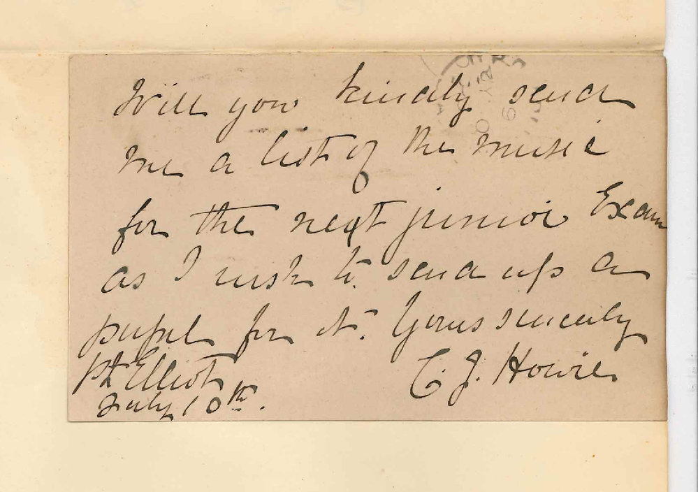 Mrs Clara J Howie - Port Elliot - Wishes for List of Music for Junior Examination