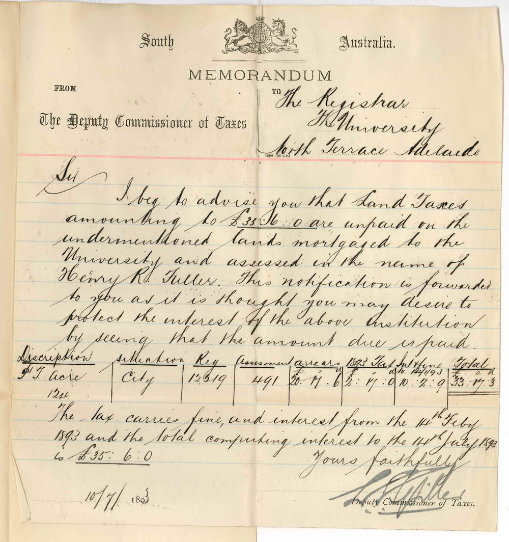 Mr L Spiller - Deputy Commissioner of Taxes - Land Tax of H R Fuller Not Paid