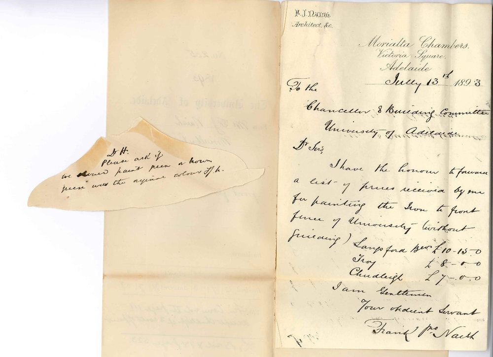 Mr Frank J Naish - Morialta Chambers - Victoria Square Adelaide - Estimates for Painting Front Fence