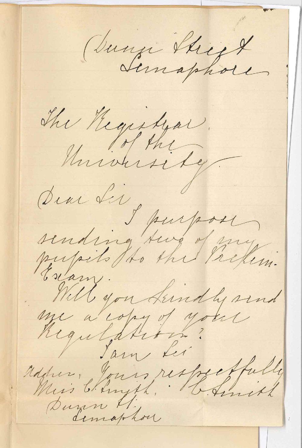 Miss C Smith - Dunn Street Semaphore - Copy Preliminary Examination Regulations and Forms