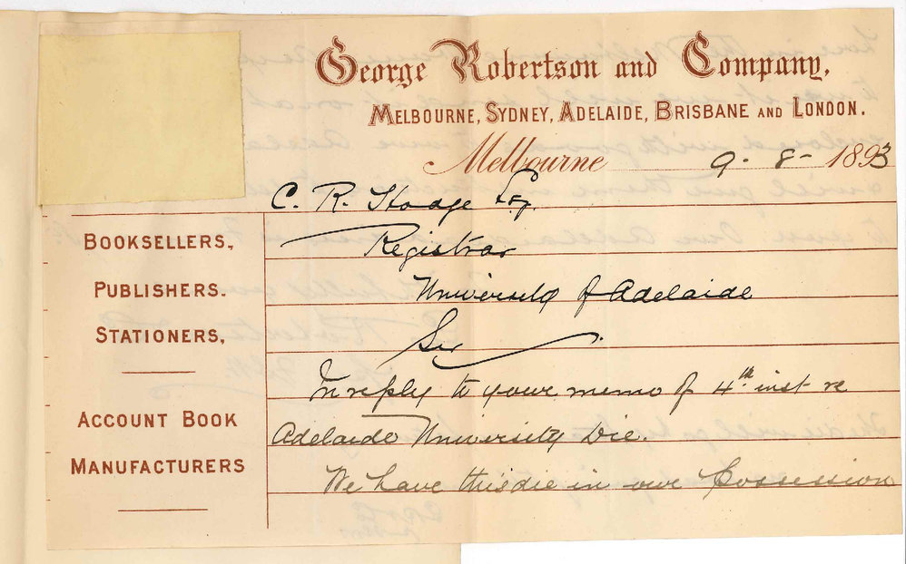 George Robertson and Company - Melbourne Victoria - University Die in Possession of their Firm