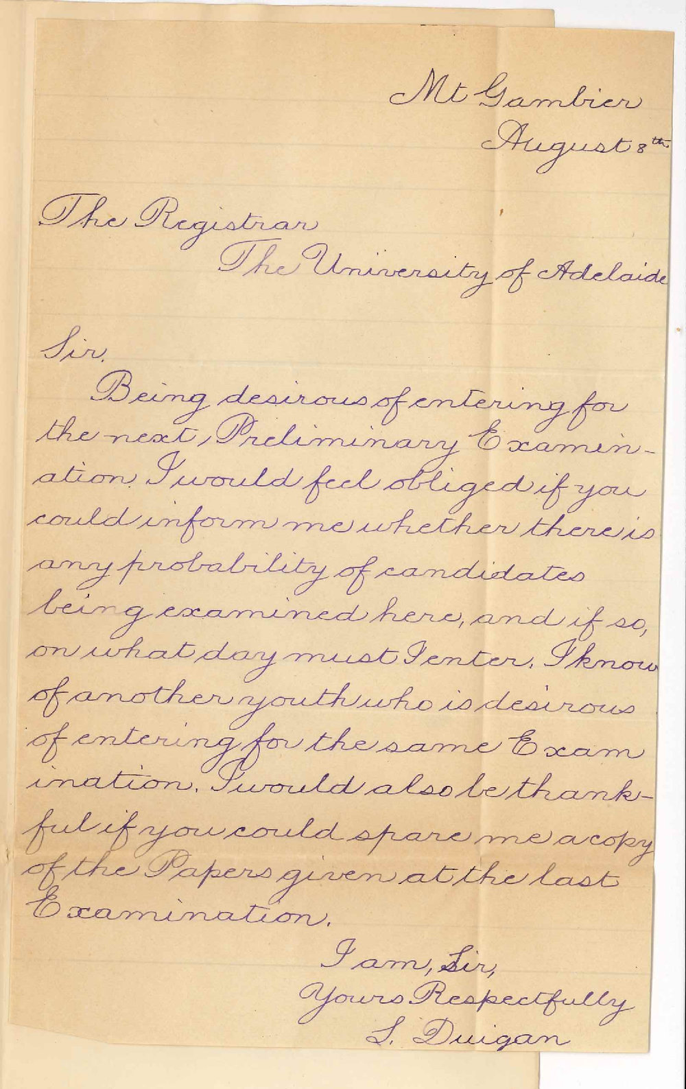 L Duigan - Mount Gambier - Information Preliminary Examination