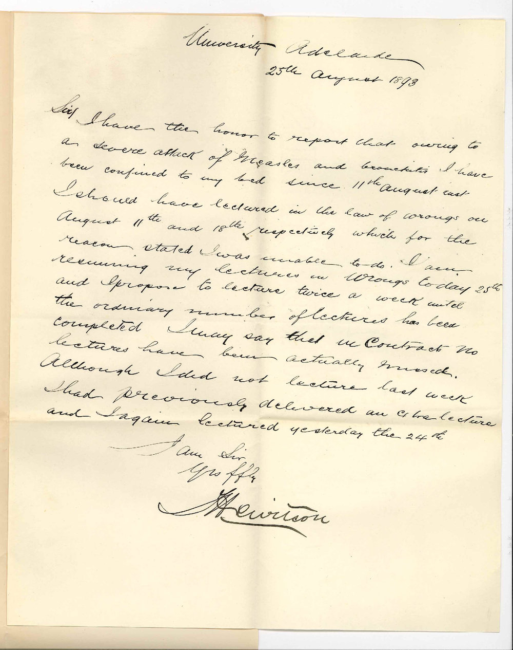 Thomas Hewitson - The University - Report Absence on Account of Illness - Resuming Duty