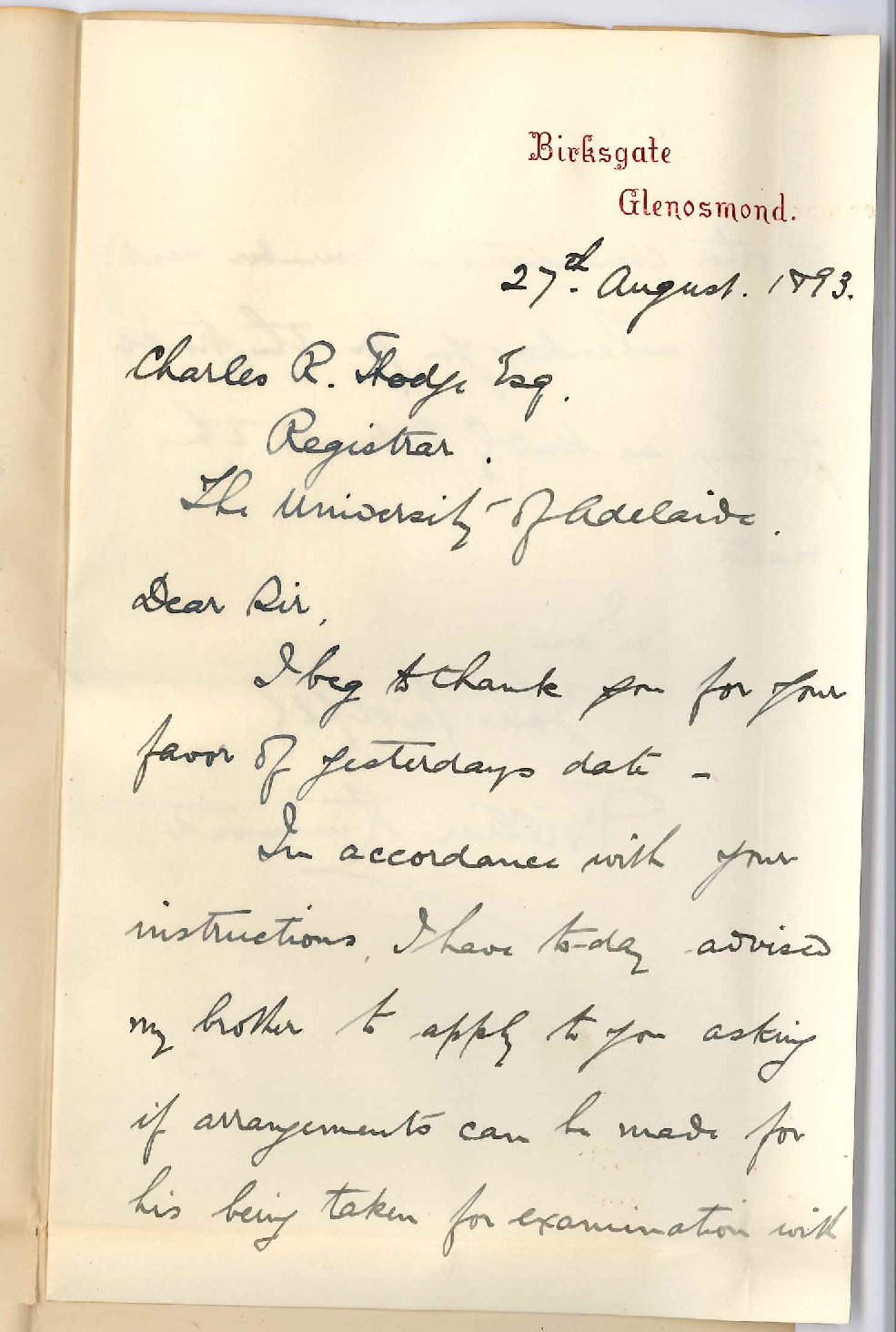 William Kinmont - Birksgate Glen Osmond - Thanks for Information