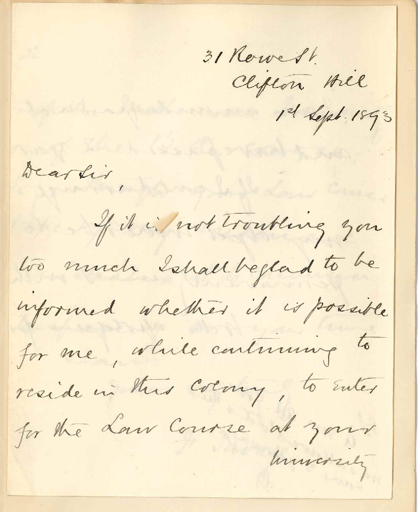 F Savage - Clifton Hill Victoria - Wishes to Know Whether he can Enter for LLB Degree While Studying for BA Degree in Melbourne University