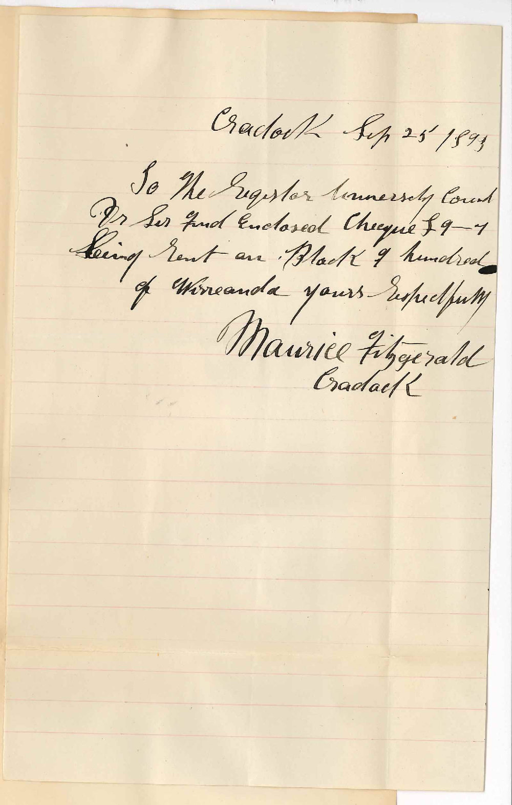 Maurice Fitzgerald - Cradock - Payment of P Gillick's Rent