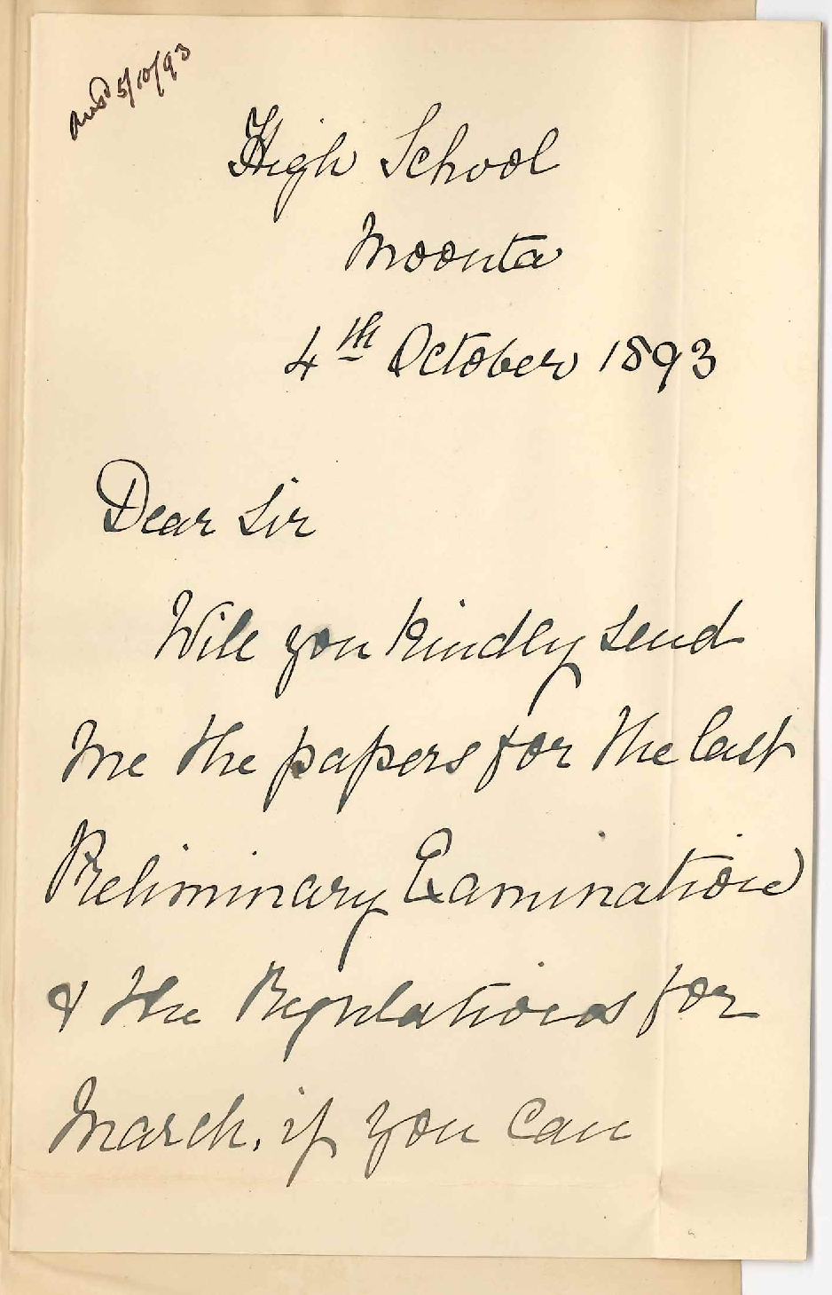 Miss T P Franklin - High School - Moonta - Information Preliminary Examination